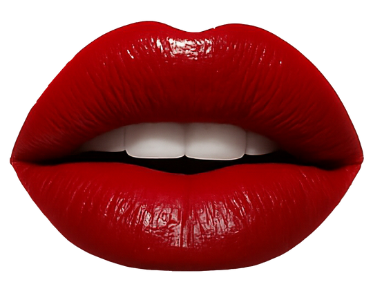 Cutout image of an open mouth with glossy red lips