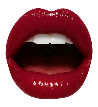 Cutout image of an open mouth with glossy red lips