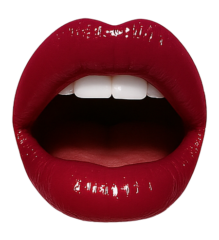 Cutout image of an open mouth with glossy red lips