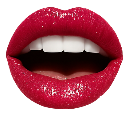 Cutout image of an open mouth with sparkly pink lips