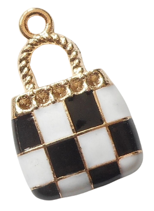 Black and white checkered purse charm