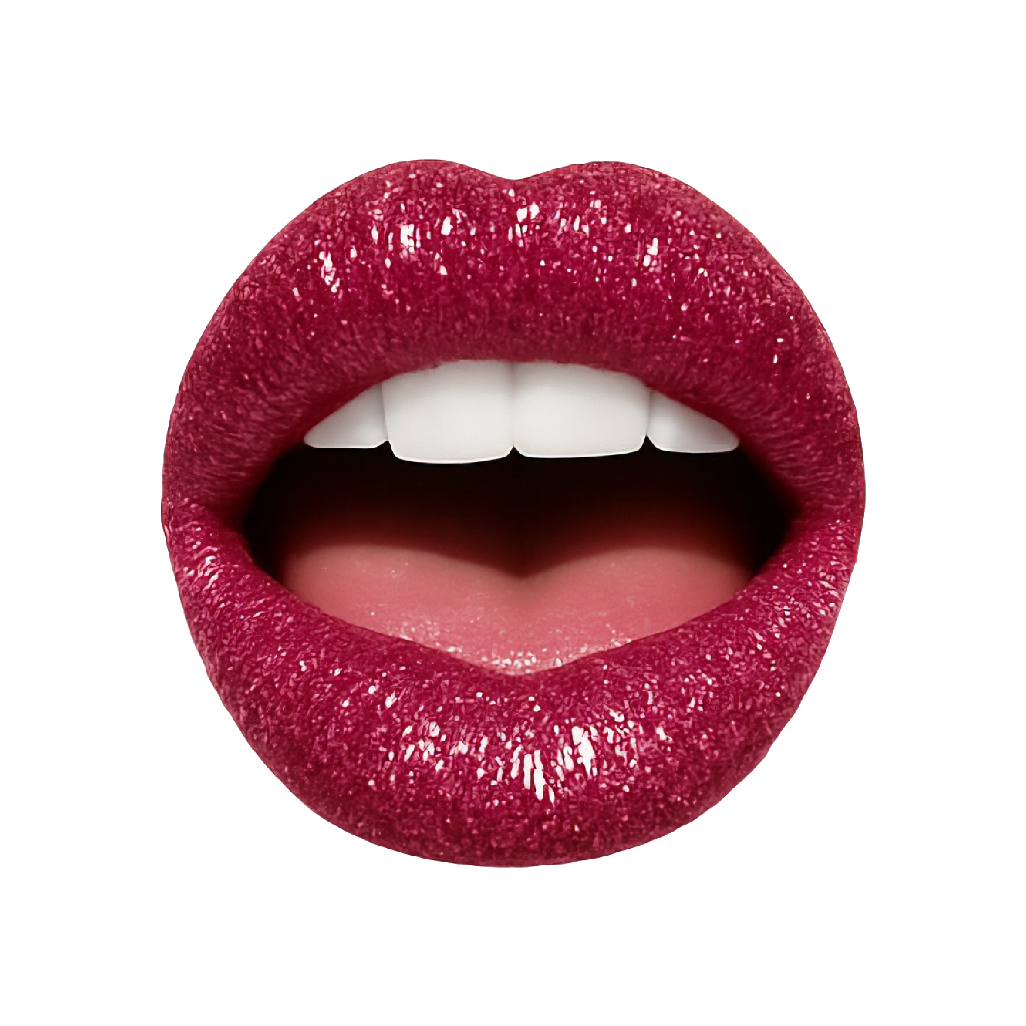 Cutout image of an open mouth with sparkly pink lips