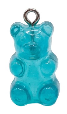 Turquoise gummy bear charm on a white background